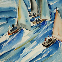 Phil Dike, 1930s, boats, seascape, phil dike regatta