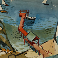 George Post, watercolor, Corona Del Mar, landscape, perspective