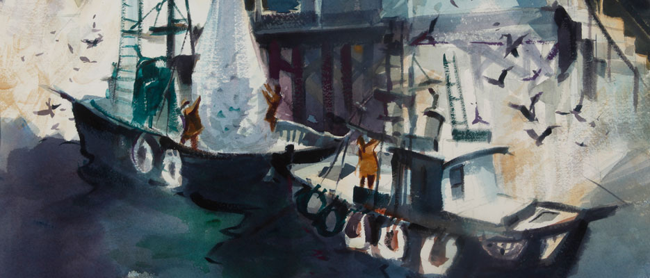 George James Fishing Boat with Seagulls